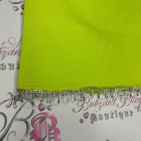 Pretty little things skirt, lime, green rhinestone, bling fringe, stretchy sexy - Picture 4 of 9